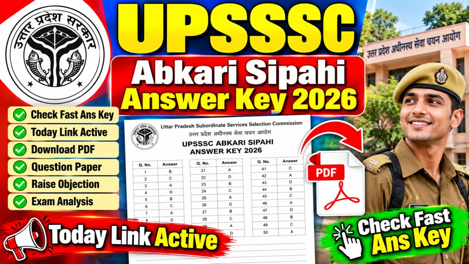 UPSSSC Abkari Sipahi Answer Key 2026